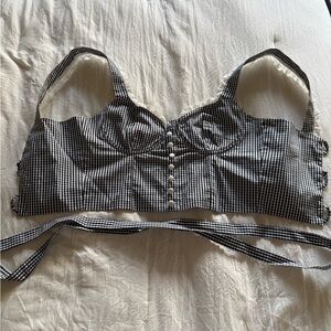 Altar'd State Black and White Gingham Crop Top with Button Detail and Tie Back